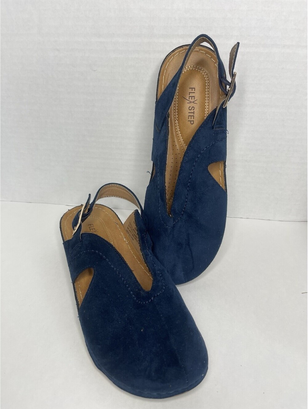 Flex Step Navy Suede Slingback Comfort Sandal — Women| Size 9W
